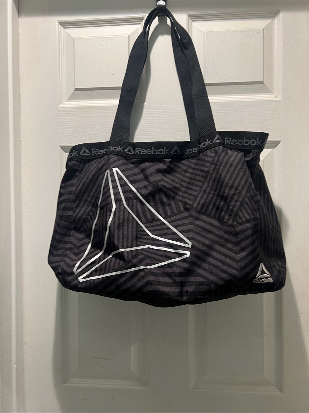 Reebok Black Chevron Duffel Tote with White Logo Accent